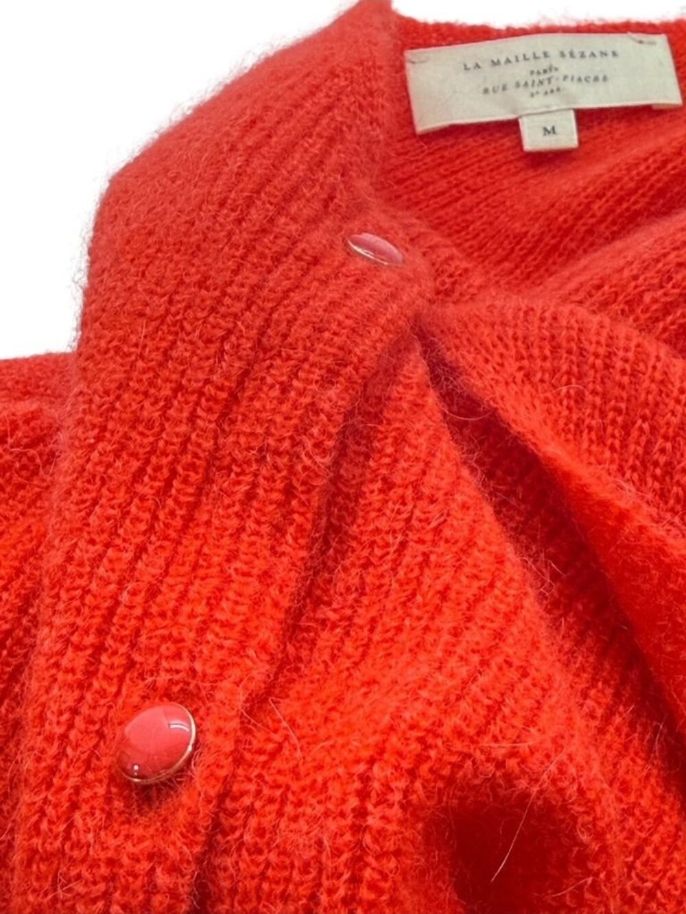 Sezane Barry Cardigan Sweater Jumper Red Reversible Mohair Alpaca FLAW Size M - Picture 6 of 14